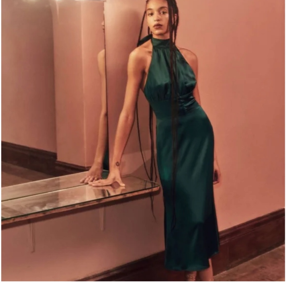Rare Reformation Silk Green Kailey Halter Dress NWT